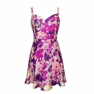 Club Monaco NWT Floral Peplum Mini Dress Spaghetti Strap Linen Silk Print Sz 8